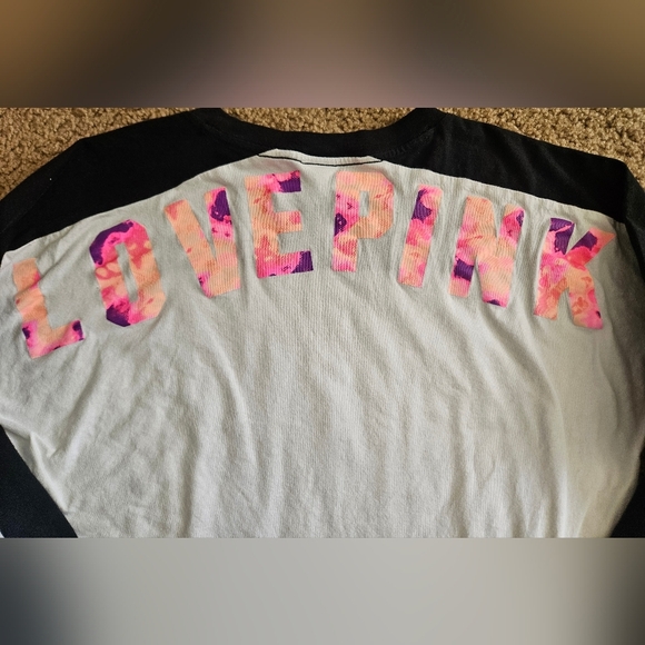 PINK Victoria's Secret Watercolor Spellout Oversized Long Sleeved Tee - Picture 2 of 5